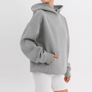 Sweat-shirt à capuche surdimensionné pour femme de qualité supérieure, couleur unie, en molleton de coton, avec poches, style décontracté - Product Image 2