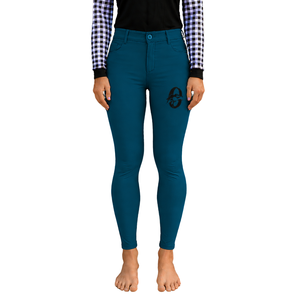 Pantalon d'équitation pour femme bleu sarcelle, taille haute, extensible, avec grip aux genoux, pour l'entraînement et la compétition - Product Image 1