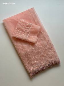 Elegant Look Soft Net with <b>Beads</b>-Sequin work & Heavy Border with Scallop Cut Saree-Matching work Blouse Supplier from Surat - Product Image 3