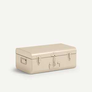 Boîte de rangement minimaliste en métal, rectangulaire, avec couvercle à charnières et loquets, conteneur à 1 niveau, couleur beige - Product Image 1