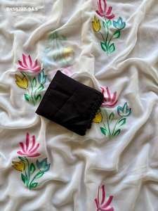 Sari de Georgette de Alta Calidad con Estampado Floral Pintado a Mano, a la Moda y Elegante, para Fiestas, Compra en Línea en India a Precio de Mayoreo - Product Image 2