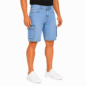 Men's Light Wash Denim Cargo Shorts Mid Waist Multi Pocket Casual Streetwear Summer Style Breathable Quick Dry Woven Cotton 340g - Product Image 1