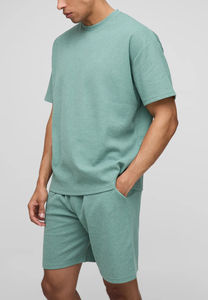 Conjunto de camiseta y pantalones cortos tipo waffle de alta calidad para hombre, artículo de moda, ropa informal de verano, conjunto de 2 piezas de corte holgado y moderno para hombre - Product Image 6