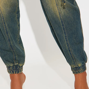 Womens Cargo Jogger <b>Jeans</b> Breathable Eco-Friendly Vintage Wash <b>Elastic</b> Cuff Denim Pants Multi-Pocket Streetwear Baggy - Product Image 5