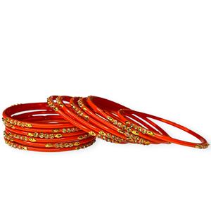 Bracelets en verre orange plaqués or avec perles d'imitation taille ovale, collection pour mariages et événements traditionnels, prix de gros - Product Image 3
