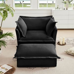 Set di Poltrone per Soggiorno con Pouf Rivestibile, Poltrona Imbottita con Seduta Profonda e Pouf Ampio, Design Elegante - Product Image 3