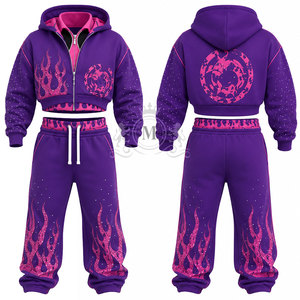 Conjunto Deportivo para Hombre con Estampado de Llamas en Serigrafía, 100% Algodón, Cremallera Completa, 450 Gsm, Sudadera Corta con Capucha, Pantalones Jogger, Corte Holgado Informal - Product Image 5