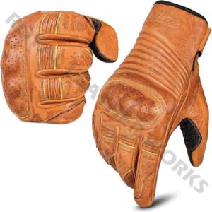 Gants de moto rétro en cuir respirants, longueur poignet, pour sports de plein air, pour hommes, couleur beige, sans doublure, pour printemps et automne - Product Image 1