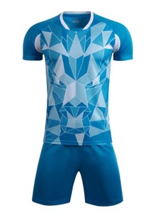 Custom Blue Geometric Soccer Jersey Set Men's Short Sleeve Moisture Wicking Polyester <b>Athletic</b> Fit All Seasons Crew Neck - Product Image 2