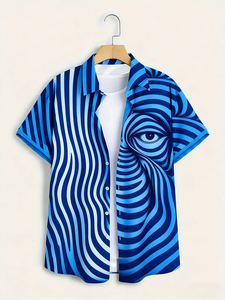 Chemise à manches courtes pour homme, style simple, imprimé HD yeux tourbillonnants colorés, grande taille, pour vacances à Hawaï, activités de plein air et tenues décontractées - Product Image 2