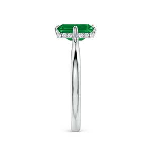 14K Solid Gold Solitaire Emerald-Cut Emerald Engagement <b>Ring</b> with Hidden Halo Handmade <b>Customized</b> Fine Jewelry Wedding - Product Image 2