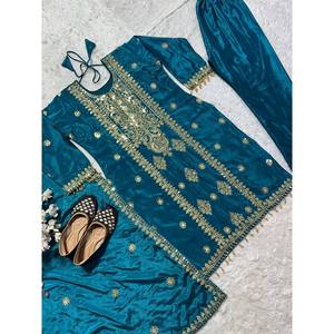 Conjunto de Traje de Fiesta para Mujer de Diseñador con Top-Pent y Dupatta con Bordado Intenso - Product Image 3
