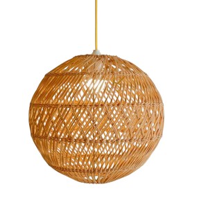 Abat-jour en rotin shaggy, suspension en paille à franges, abat-jour long à pompons en osier, couverture de lampe suspendue, style bohème chic pour salon - Product Image 6