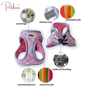 Pettorina Premium per Cuccioli XXS con Stampa Personalizzata a Sublimazione, Pettorina Rosa a Quadretti per Cani Piccoli, Chihuahua, Gatti con Guinzaglio - Product Image 2