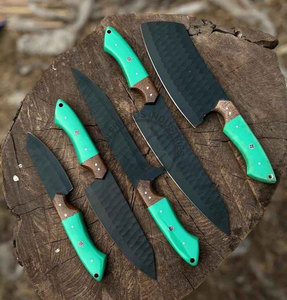 New Brand Custom Handmade J2 Stainless Steel Powder Coated <b>Sharp</b> Hammered Blade Luxury Kitchen Chef <b>Knife</b> <b>Set</b> w/Pakkawood Handle - Product Image 5