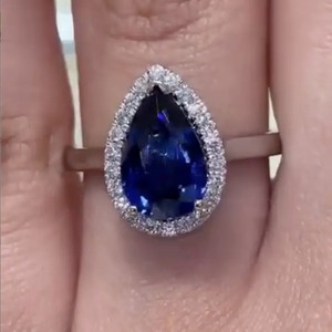 New 925 Moissanite Halo Pear Cut Blue Stone Engagement <b>Ring</b> In Sterling <b>Silver</b> White Gold Plated Moissanite <b>Ring</b> for Women's - Product Image 1