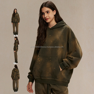 Spray Dyed Heavyweight 450 GSM French Terry Oversized Vintage Distressed Paint Splatter Sun Faded Hoodies Unisex - Product Image 2