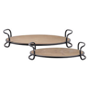 <b>Set</b> Of 2 New Decorative Wooden Tray With Iron Handle For Decor For Gifting For Festive Decor For Kitchen Decor For Dining Table - Product Image 1