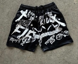 Pantalones Cortos de Baloncesto de Lana Personalizados para Hombre, con Estampado de Letras en Blanco y Negro, para Entrenamiento Deportivo, con Logotipo Frontal, Antiarrugas, con Cordón Ajustable, OEM ODM - Product Image 4