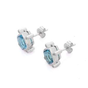 18K White Gold Pear Cut Blue Topaz Diamond Flower Stud <b>Earrings</b> - Product Image 2