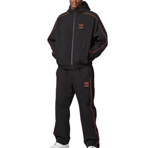 Men's <b>Black</b> Contrast Binding <b>Windbreaker</b> Tracksuit Lightweight Nylon Hooded Jacket Pants Sweatsuit Set HIGH QUALITY <b>windbreaker</b> - Product Image 1