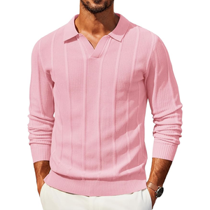 Suéter Polo de Punto para Hombre, Manga Larga, Color Rosa Sólido, Estilo Casual de Primavera, Cierre con Botones - Product Image 6