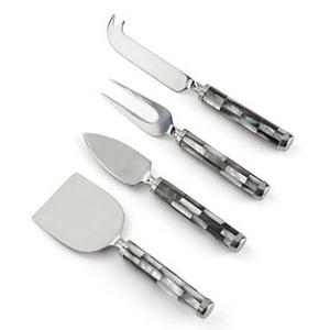 Premium Stainless Steel <b>Cheese</b> <b>Knife</b> <b>Set</b> With Custom Black MOP Handle 4-Piece Luxury Charcuterie Tools Utensils For Wholesale - Product Image 1
