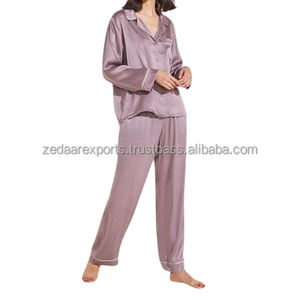 Conjunto de ropa de dormir tejida de lujo con estampado de seda 100% para mujer, ropa de dormir cómoda informal elegante para todas las estaciones, suministro ODM - Product Image 4