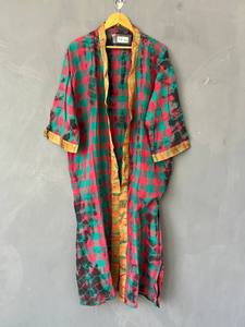 Bata Kimono de Algodón Teñido a Mano con Cuello en V para Mujer, Bata Larga Estilo Bohemio, Kimono de Algodón Colorido, Cubierta Ligera para Playa - Product Image 2