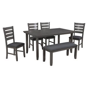 Sala da pranzo in legno rustico Set di 6 sedie e tavolo grigio con panca - Product Image 4