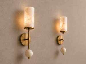 Aplique de pared moderno de latón con pantalla de mármol, iluminación interior redonda para la entrada del hogar. - Product Image 3