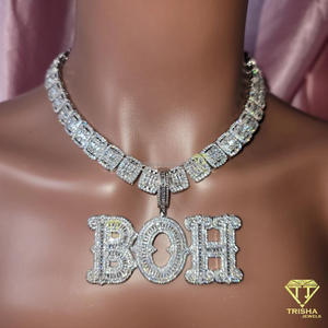 สร้อยคอจี้ตัวอักษร "BOH" สุดหรู พร้อมจี้แบบ Bubble ดีไซน์พิเศษ สายคิวบันลิงค์ เครื่องประดับสำหรับผู้ชายสไตล์แร็ปเปอร์ - Product Image 5