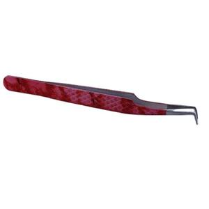 Pinzas para Cejas de Acero Inoxidable DANTRIC IMPLANTS, Punta Curva Puntiaguda, Estuche de Cuero Rosa Liso, 10 mm, Modelo RE-6543 - Product Image 1