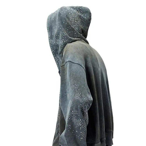 Men's Winter Plus Size Hooded Casual Solid Tracksuit Regular Fit Vintage Acid Wash Flared <b>Sweats</b> <b>Set</b> Rhinestone Drawstring - Product Image 5