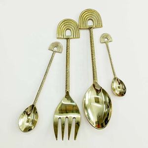 Or poli miroir lavable au lave-vaisselle, ensembles de serveurs à salade, ustensiles de cuisine cuillère et fourchette poignée d'extrémité demi-ronde ensemble de serveurs à salade - Product Image 2