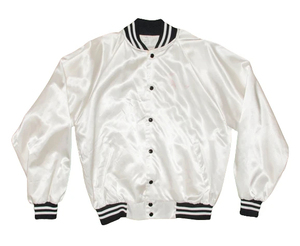 Men's <b>White</b> Satin Varsity <b>Jacket</b> Regular Fit Turn-down Collar Preppy Style Button Closure Autumn Wear - Product Image 1