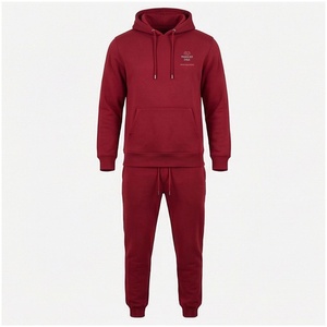 Conjunto Deportivo de Forro Polar Rojo Personalizable para Hombre, Manga Larga, con Capucha, Color Sólido, Transpirable, Corte Regular, para Otoño - Product Image 1