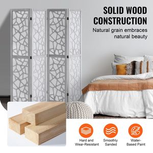Biombo Plegable de Madera de 4 Paneles, 66.9 Pulgadas de Alto, Divisor de Madera Tallada, Decorativo para Interiores/Portátil - Product Image 4