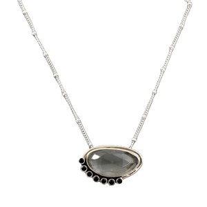 925 Sterling Silver Crystal & Black Onyx Teardrop Pendant <b>Necklace</b> with Link Chain Handmade <b>Statement</b> Jewelry Supplier - Product Image 1