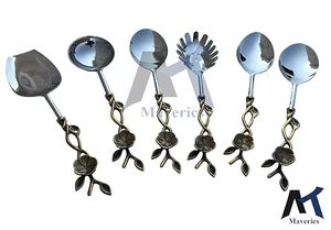 Juego de Cucharas para Servir con Diseño de Flores Plateadas, Mango Largo, Acabado Espejo, Cucharas de Té de Metal Duradero para Regalos - Product Image 4