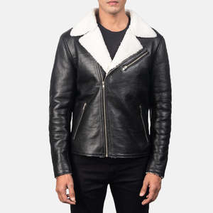 Men's Genuine <b>Leather</b> <b>Biker</b> <b>Jacket</b> With Faux Fur Lining Zipper Closure Winter Wear Slim Fit Moto Style Black - Product Image 1