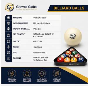 ลูกสนุกเกอร์เรซิ่น Ganvox Global ขนาด 4.9 นิ้ว คุณภาพระดับทัวร์นาเมนต์ ชุดครบสำหรับโต๊ะพูล บรรจุภัณฑ์ปรับแต่งได้ - Product Image 3