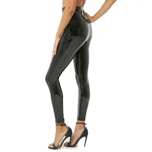 2021 skinny butt lift black leather pants for women with zipper