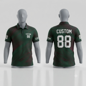 Camiseta Polo Personalizada con Patrón Geométrico para Hombre, Manga Corta, Verde Oscuro, Impresión Digital, Transpirable, Informal, Uniforme Deportivo - Product Image 1