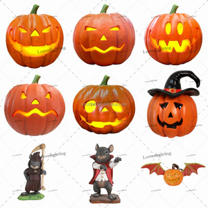 Citrouille maléfique monstre lanterne arbre souris faucheuse citrouilles dans chaudron pilier souris sorcière chauve-souris chat canard hibou tarentule fibre de verre - Product Image 6