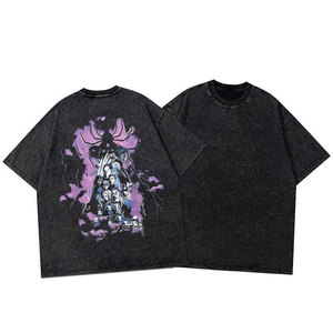 T-shirt noir surdimensionné pour homme avec imprimé de personnage d'anime, col rond, manches courtes, style streetwear, tissu en jersey de coton - Product Image 3