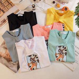 Fashion Cute Letter Pattern Print Womens <b>White</b> Short Sleeve Round Neck Knit T <b>Shirts</b> for Lady Spring Summer Casual T <b>Shirt</b> - Product Image 1