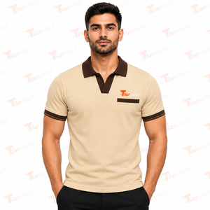 <b>Men's</b> Beige Cotton <b>Polo</b> Shirt Short Sleeve Solid Color Casual Knitted Breathable Front Logo Pocket Design <b>Polo</b> Shirt for <b>men</b> - Product Image 2