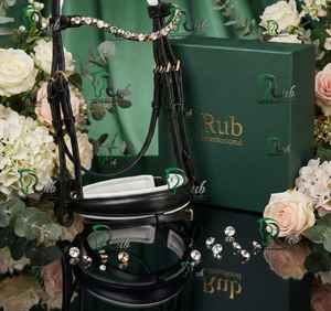 Brida para Caballo de Cuero Genuino Hecha a Mano Rub International - Incrustaciones de Cristal Brillante - Acolchado Anatómico Suave para Equitación - Product Image 3