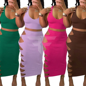 Conjunto de Falda y Top Corto sin Mangas a Rayas, Estilo Casual, Largo hasta el Tobillo, para Mujer, Transpirable y Ecológico, Atuendo de Verano - Product Image 1